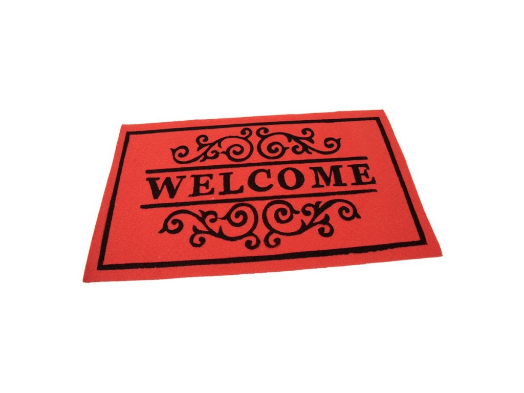 Červená textilná vstupná rohož FLOMA Welcome - Deco - dĺžka 45 cm, šírka 75 cm, výška 0,3 cm