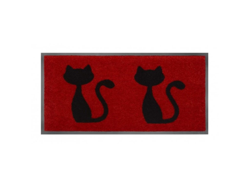 Červená vnútorná čistiaca prateľná vstupná rohož FLOMA Cats - 40 x 80 x 0,8 cm