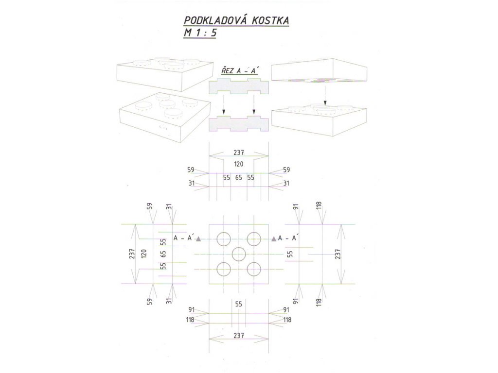 Čierna plastová podkladacia kocka "2 x 4 čapy" FLOMA RePVC - 47,6 x 23,8 x 5,3 cm