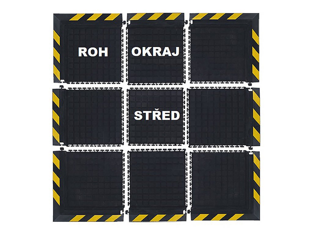 Čierna podlahová protiúnavová protišmyková rohož (roh) - dĺžka 55 cm, šírka 55 cm, výška 2 cm