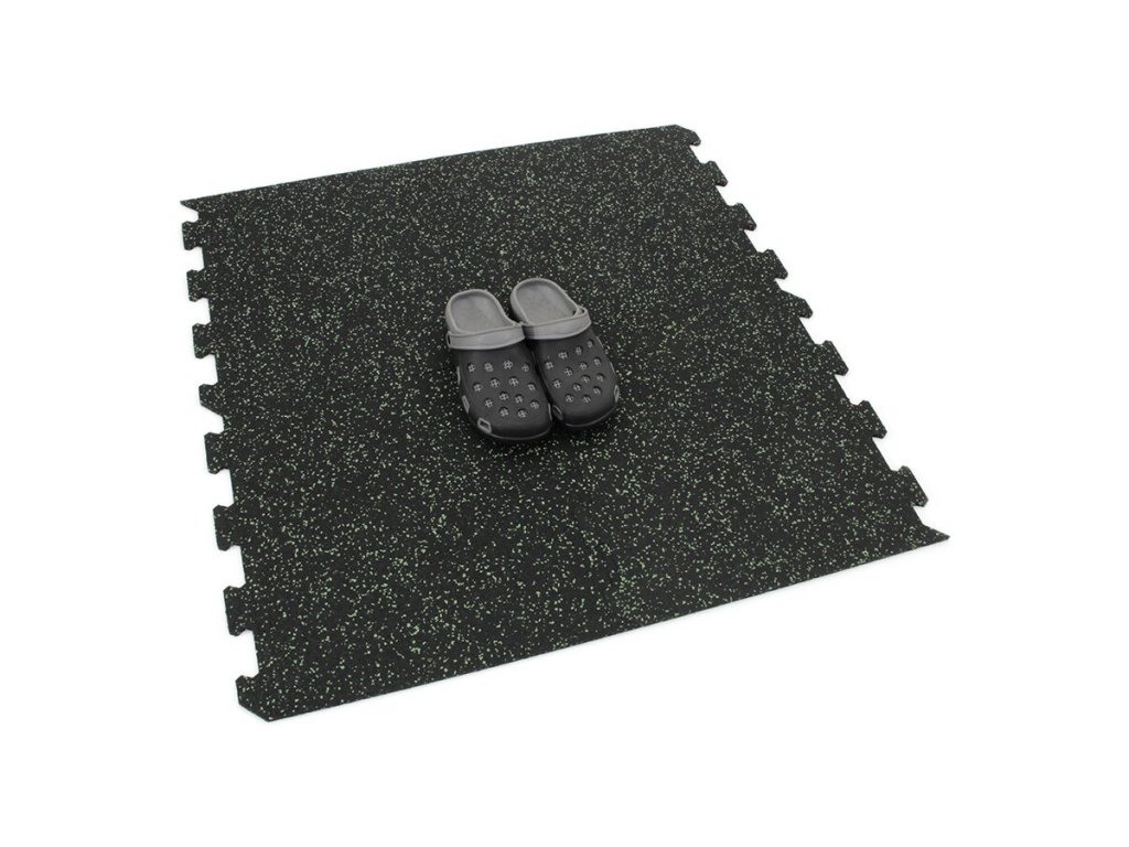 Čierno-zelená gumová modulová puzzle dlažba (okraj) FLOMA IceFlo SF1100 - 100 x 100 x 0,8 cm