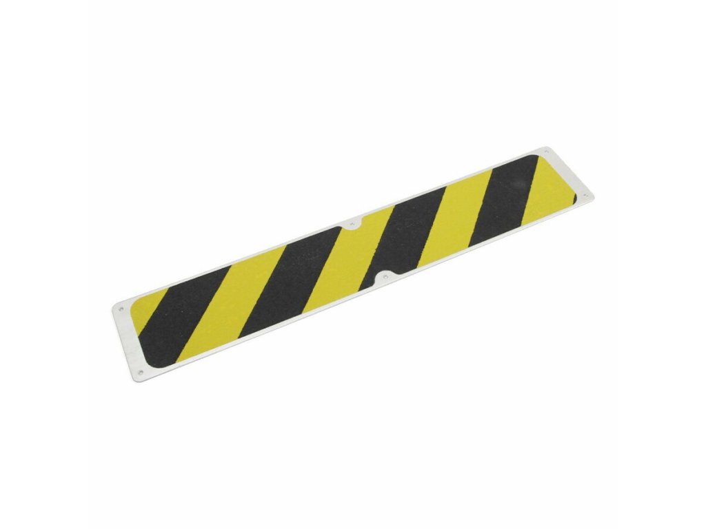 Čierno-žltý hliníkový protišmykový nášľap na schody FLOMA Hazard Bolt Down Plate - 63,5 x 11,5 cm