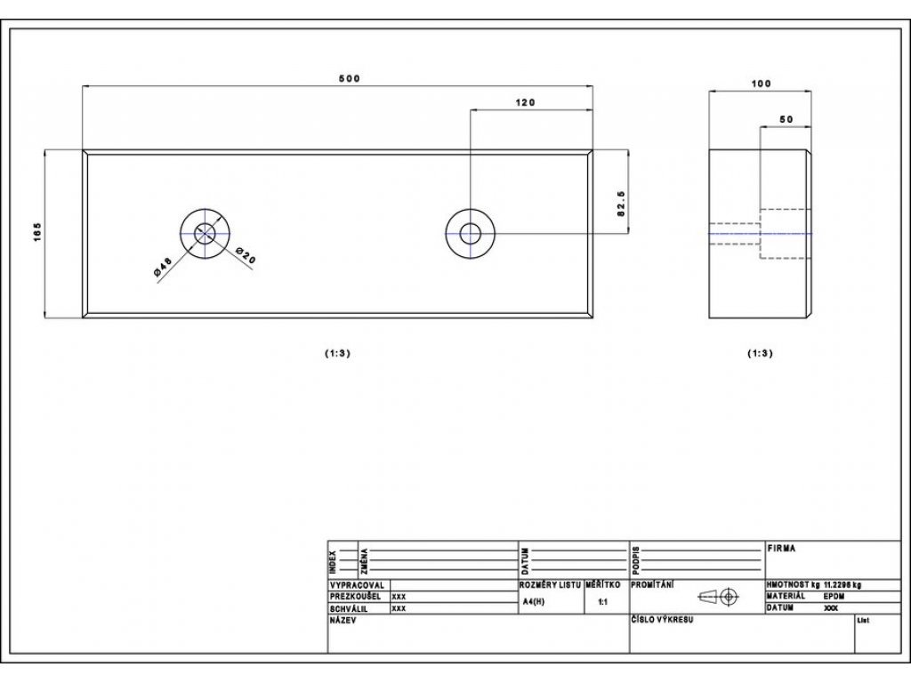 Čierny gumový doraz na rampe FLOMA - 50 x 16,5 cm a hrúbka 10 cm