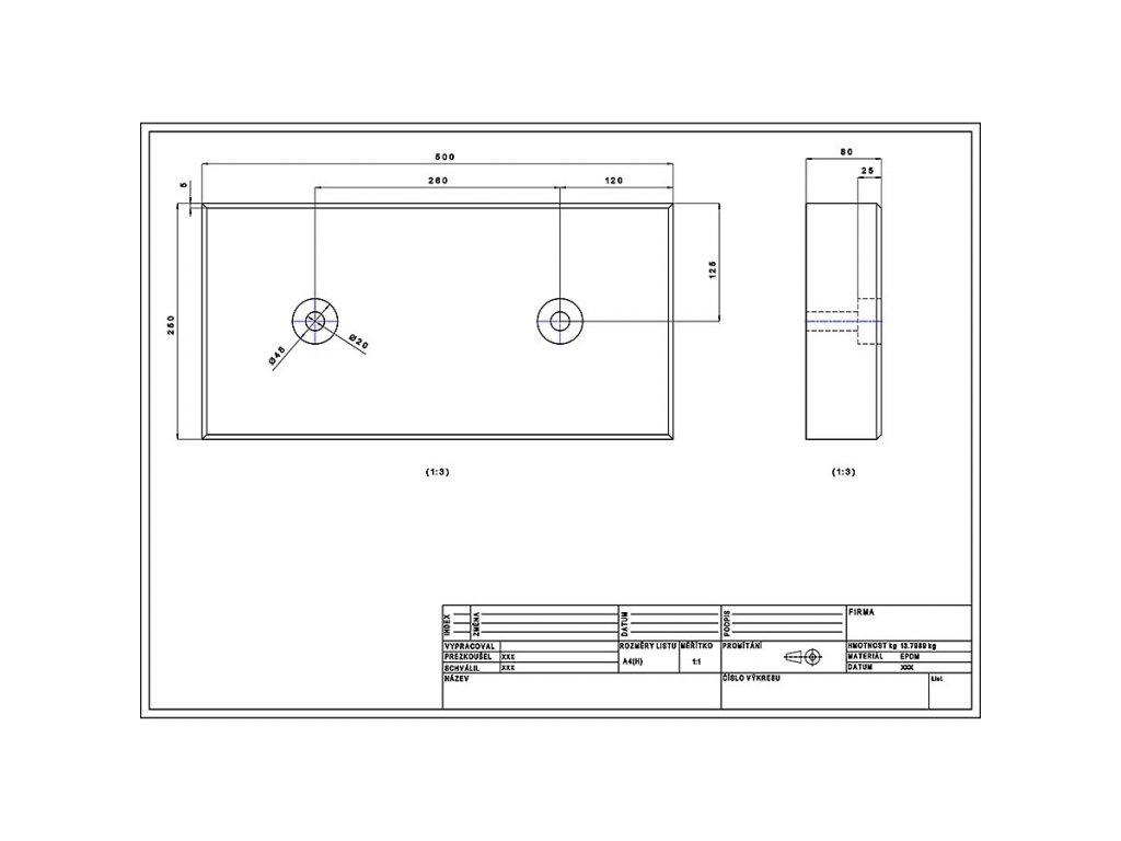 Čierny gumový doraz na rampe FLOMA - 50 x 25 cm a hrúbka 8 cm