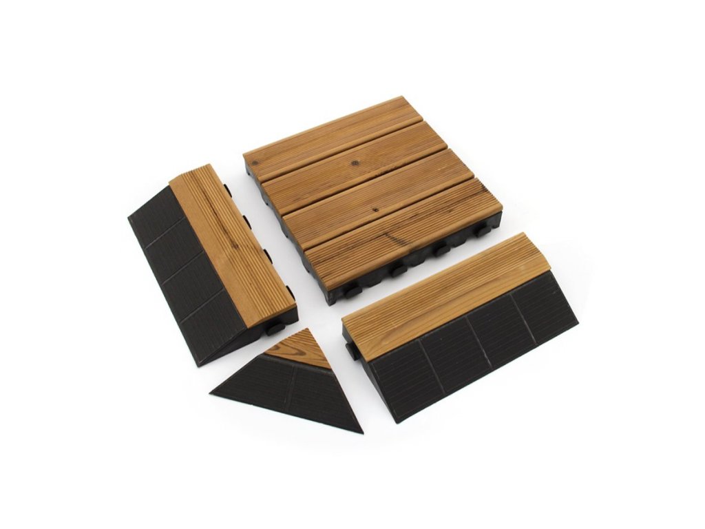 Drevený rohový nájazd pre terasovú dlažbu Linea Combi-Wood - 6,5 cm - 4 ks