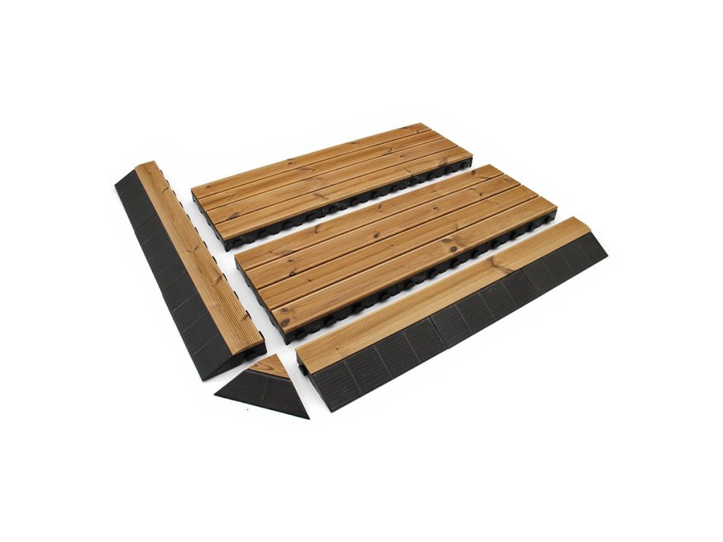 Drevený rohový nájazd pre terasovú dlažbu Linea Combi-Wood - 6,5 cm - 4 ks