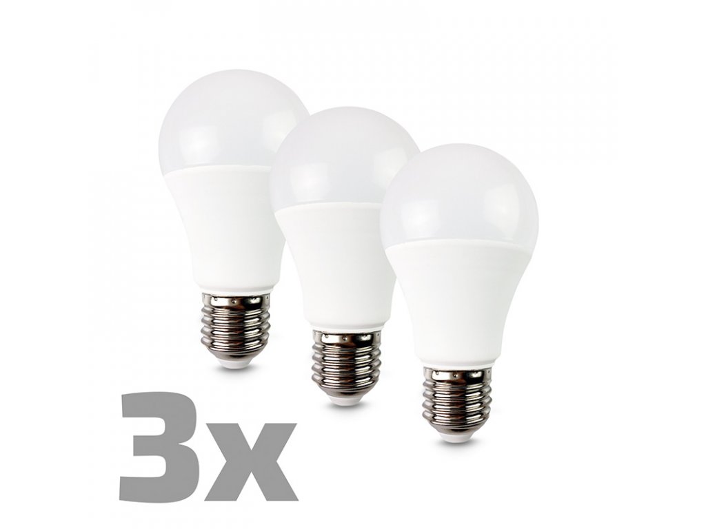 ECOLUX LED žiarovka 3-pack, klasický tvar, 12W, E27, 3000K, 270°, 1080lm, 3ks v baleniu