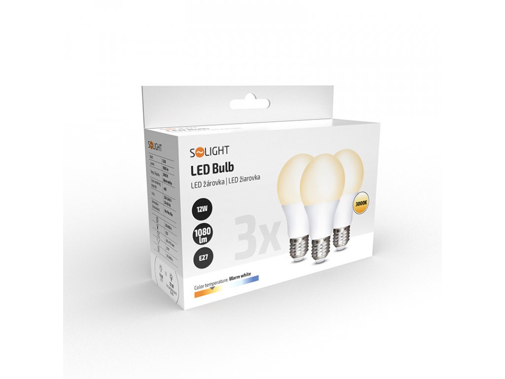 ECOLUX LED žiarovka 3-pack, klasický tvar, 12W, E27, 3000K, 270°, 1080lm, 3ks v baleniu