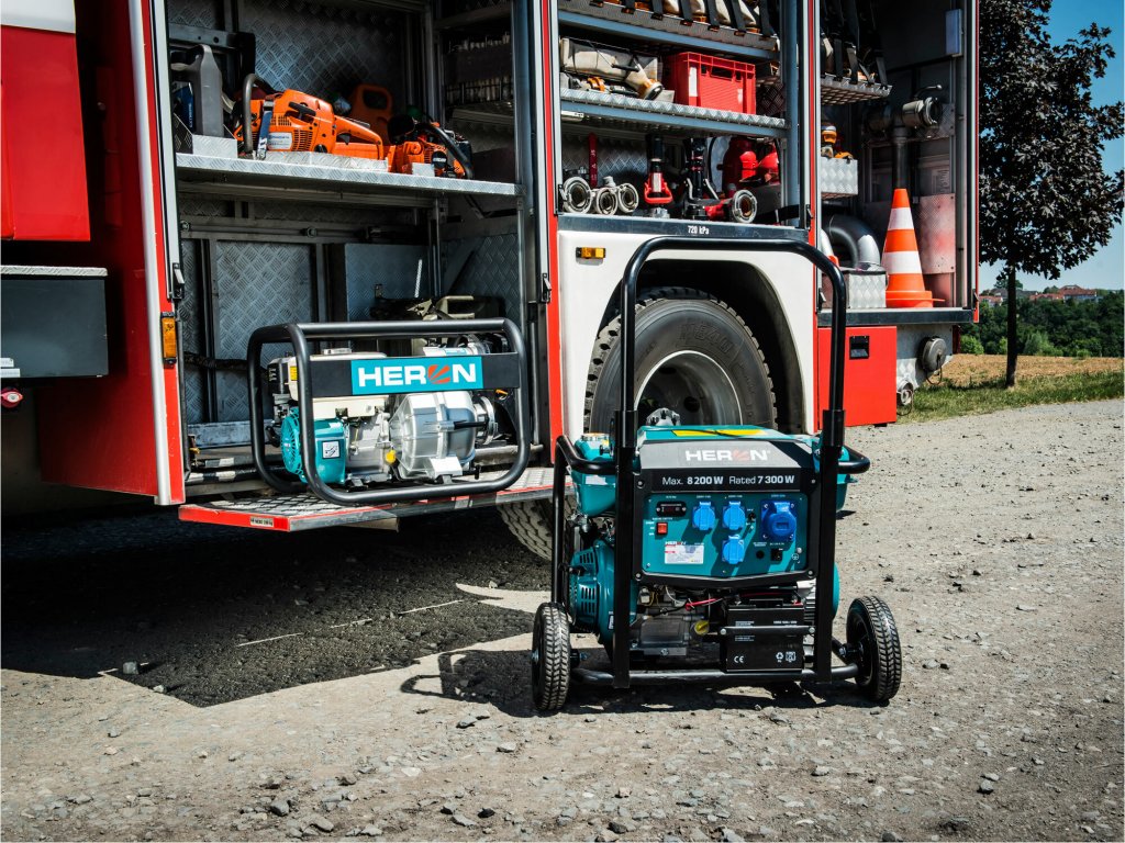 Elektrocentrála rámová benzínová 1F, 8,2kW, podvozok, elektrický štart, HERON