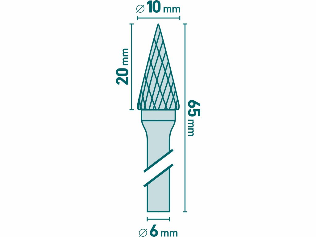 Fréza karbidová kónická špicatá, Ø10mm, EXTOL INDUSTRIAL