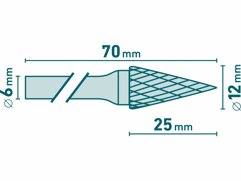 Fréza karbidová kónická špicatá, Ø12mm, EXTOL INDUSTRIAL