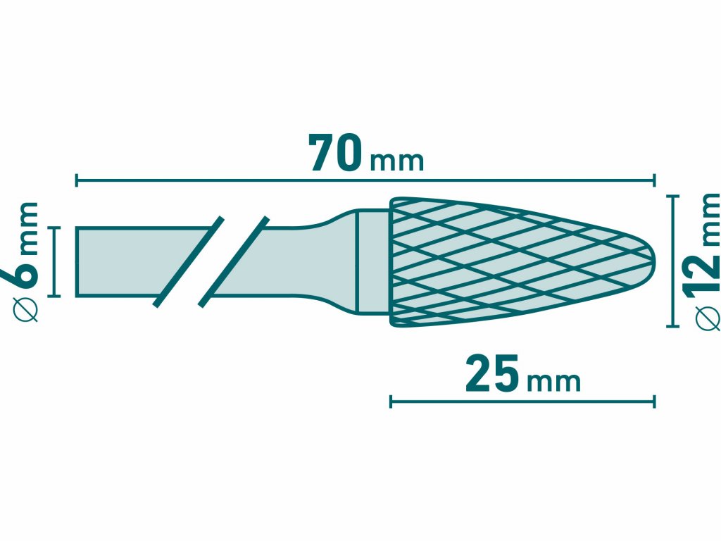 Fréza karbidová konvexná, pologuľaté čelo, Ø12mm, EXTOL INDUSTRIAL