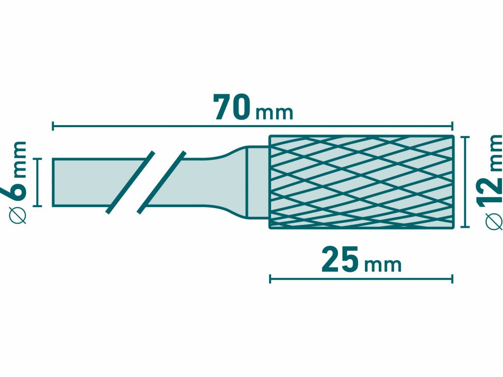 Fréza karbidová valcová, Ø12mm, EXTOL INDUSTRIAL