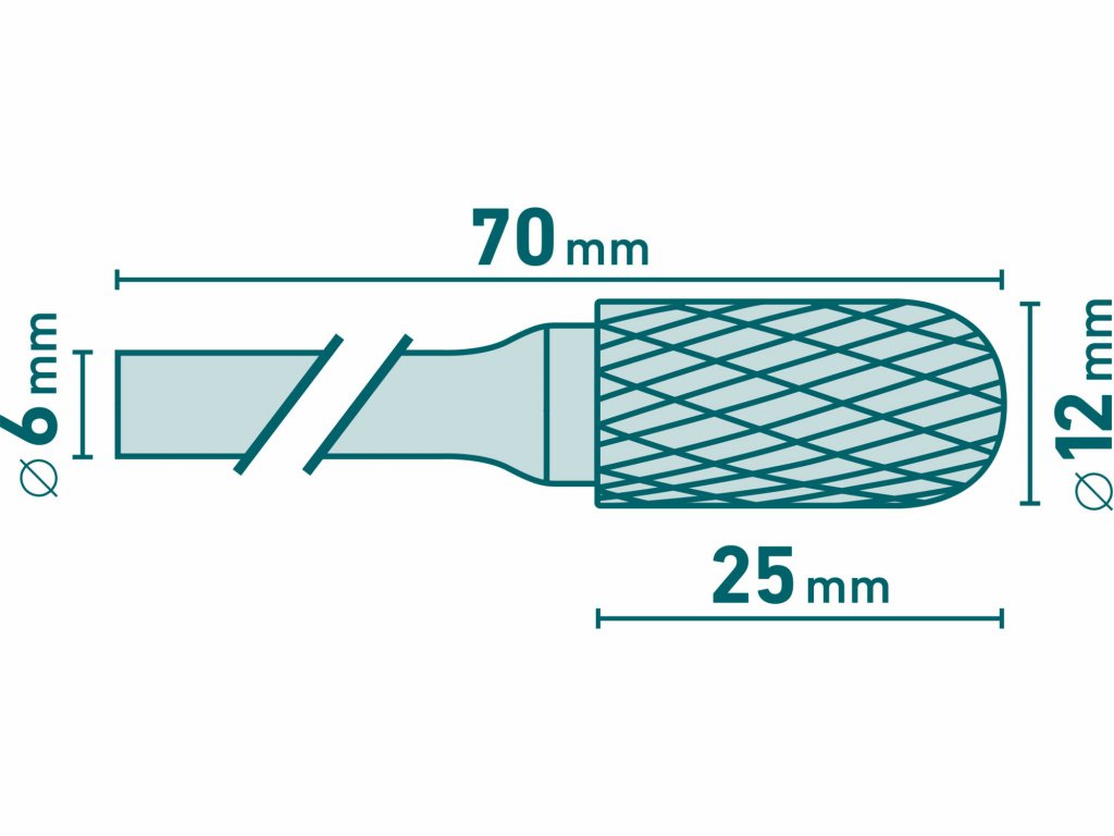 Fréza karbidová valcová, pologuľaté čelo, Ø12mm, EXTOL INDUSTRIAL