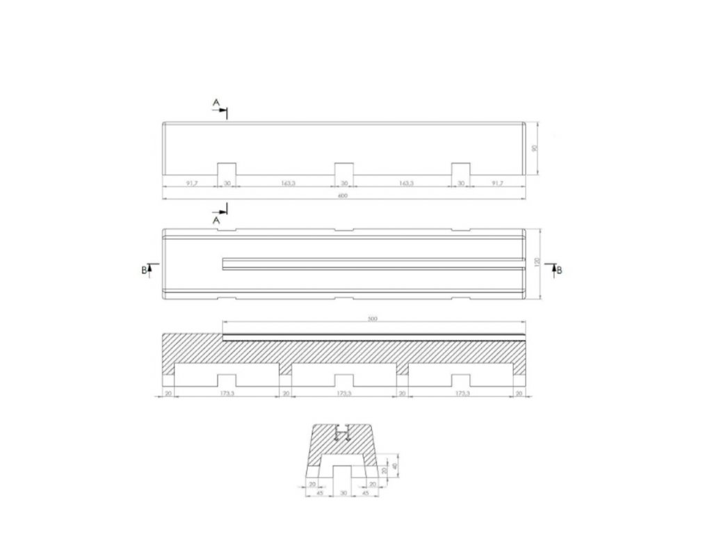 Gumový antivibračný podstavec pod klimatizáciu FLOMA AC-L60B - 60 x 12 x 9 cm - 2 ks