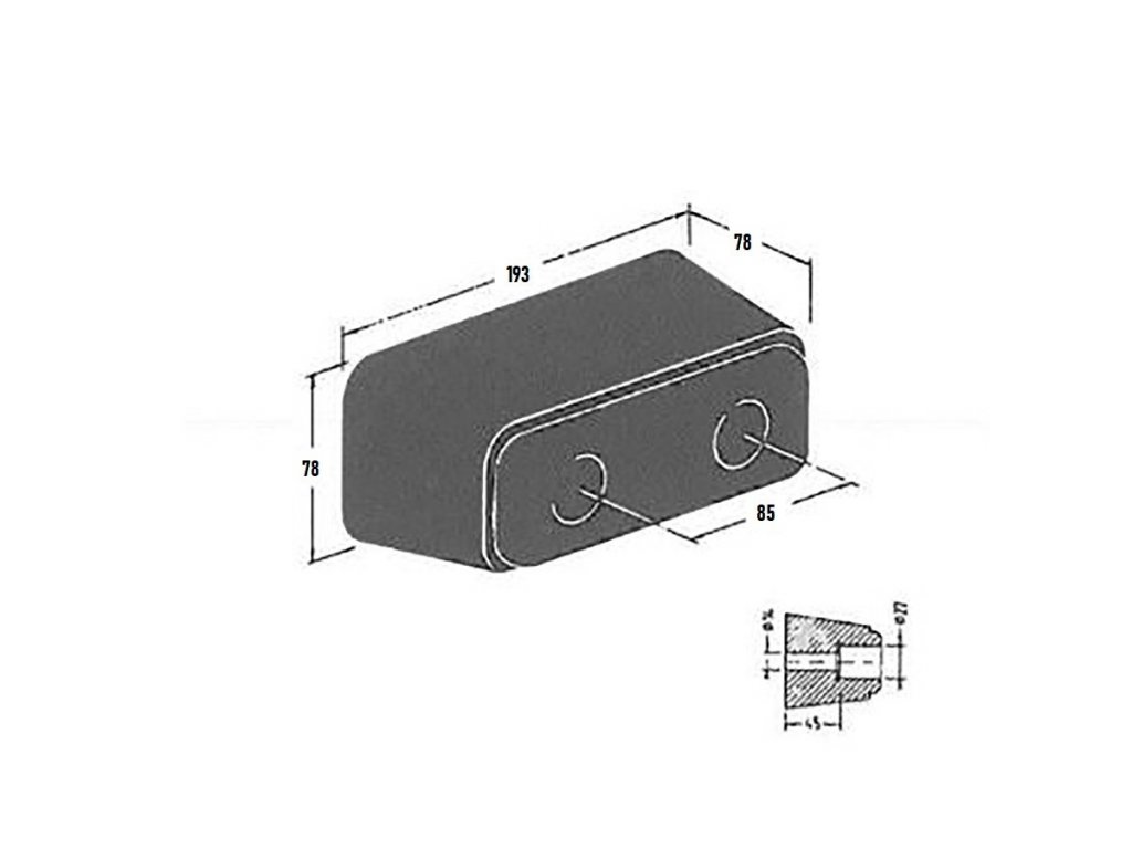 Gumový doraz na kamión FLOMA T5070 - 19,3 x 7,8 cm a hrúbka 7,8 cm