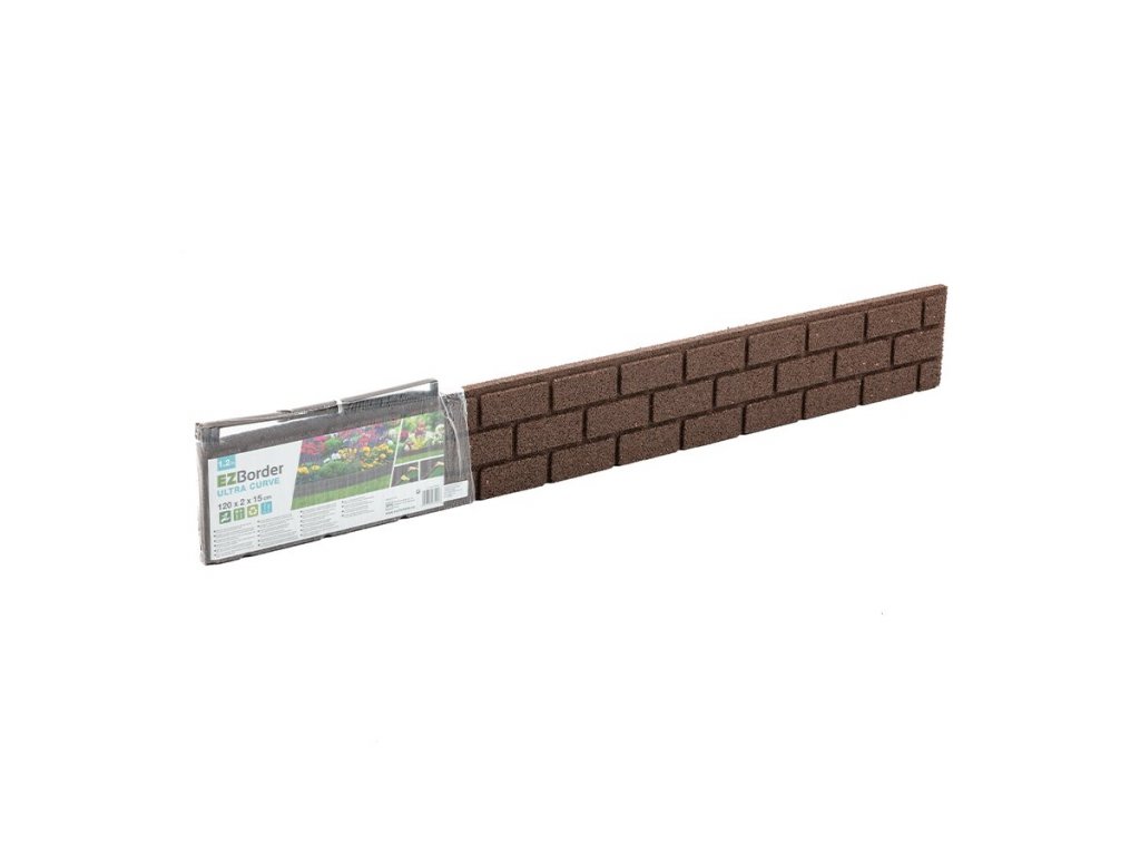 Hnedý gumový záhradný obrubník FLOMA Bricks - 120 x 2 x 15 cm