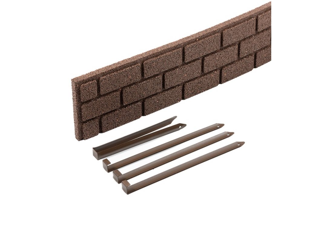 Hnedý gumový záhradný obrubník FLOMA Bricks - 120 x 2 x 9 cm