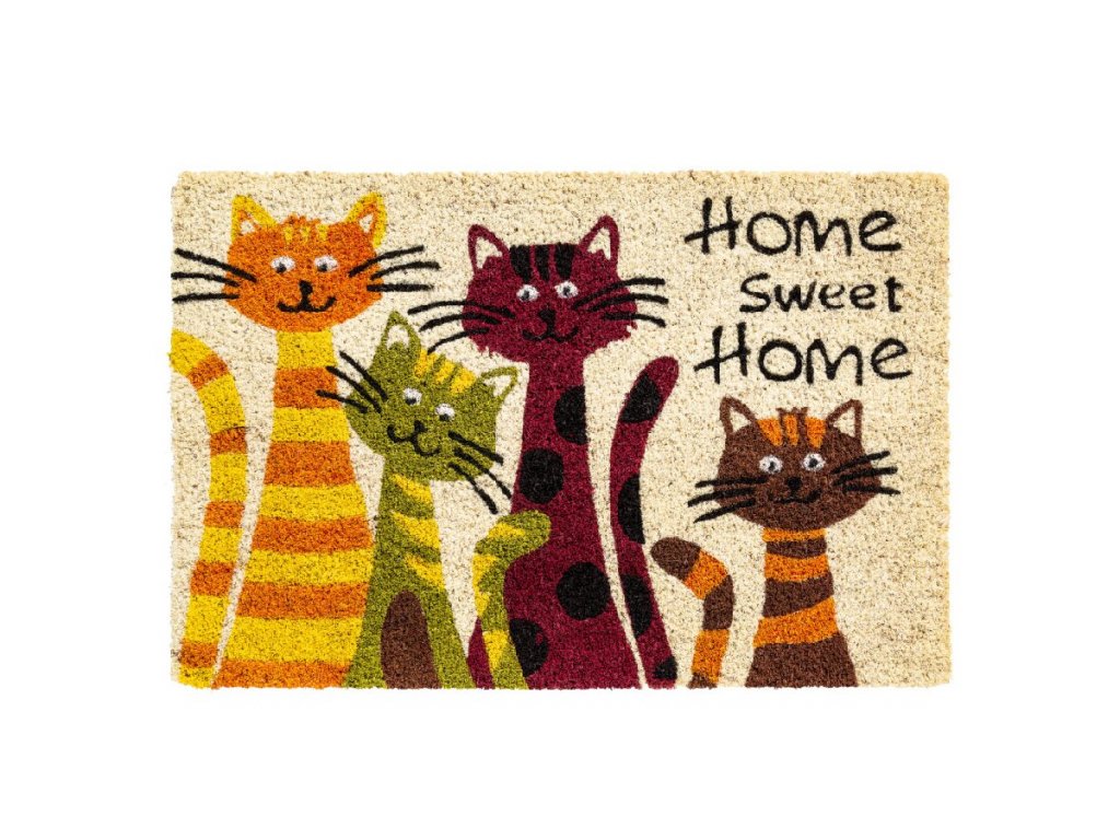 Kokosová vnútorná čistiaca vstupná rohož FLOMA Ruco Cats Home Sweet Home - 40 x 60 x 1,5 cm