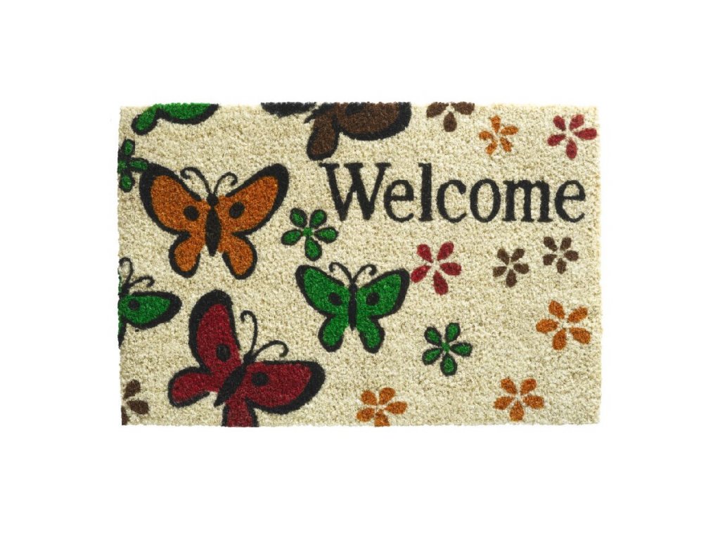 Kokosová vnútorná čistiaca vstupná rohož FLOMA Ruco Welcome Butterfly - 40 x 60 x 1,5 cm