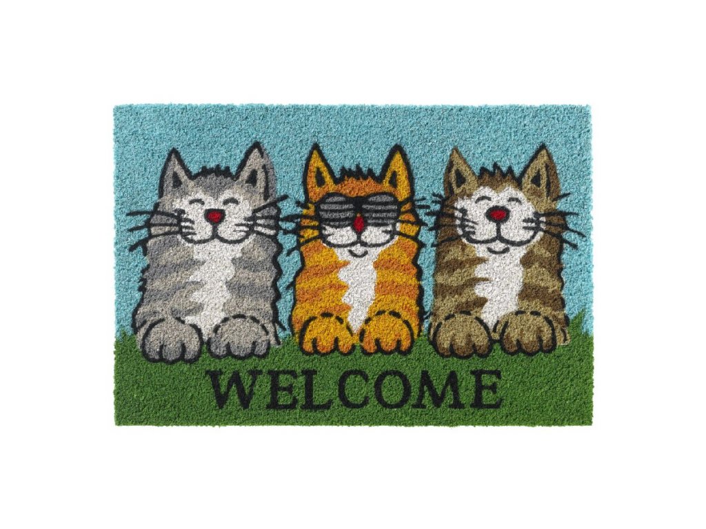 Kokosová vnútorná čistiaca vstupná rohož FLOMA Ruco Welcome Cats - 40 x 60 x 1,5 cm