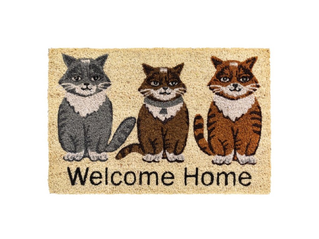 Kokosová vnútorná čistiaca vstupná rohož FLOMA Ruco Welcome home Cats - 40 x 60 x 1,5 cm