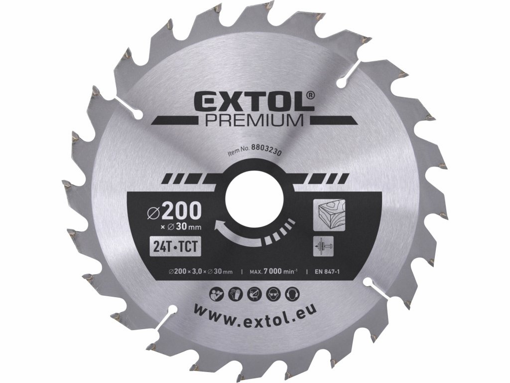 Kotúč pílový s SK plátkami, Ø200x3,2x30mm, 24z, EXTOL PREMIUM