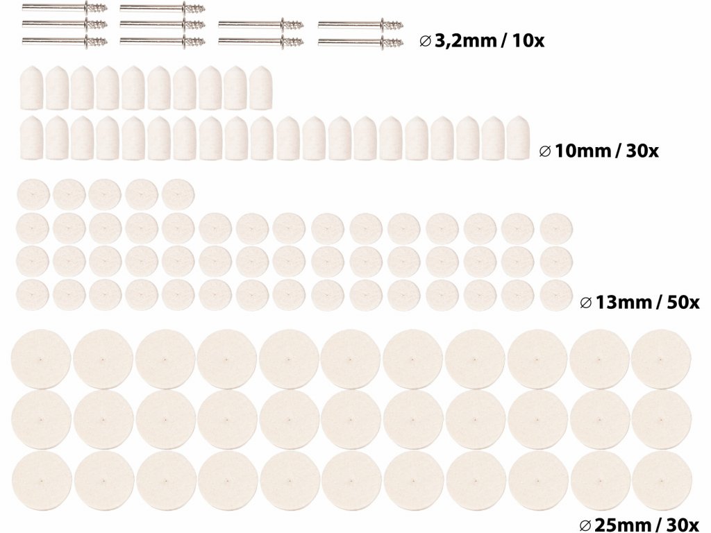 Kotúče leštiace filcové pre priamu brúsku, 120ks, Ø13-25mm, EXTOL CRAFT