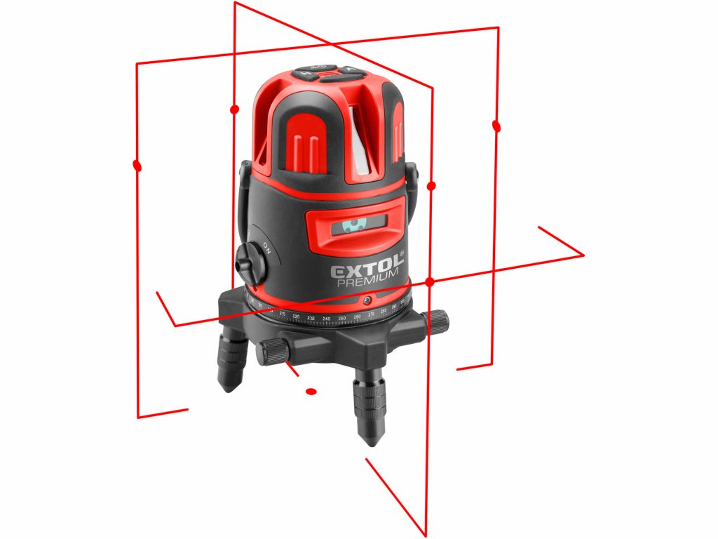 Laser líniový, krížový samonivelačný, červený, 1H-4V-6B, Li-ion akumulátor, USB nabíjanie, EXTOL PRE