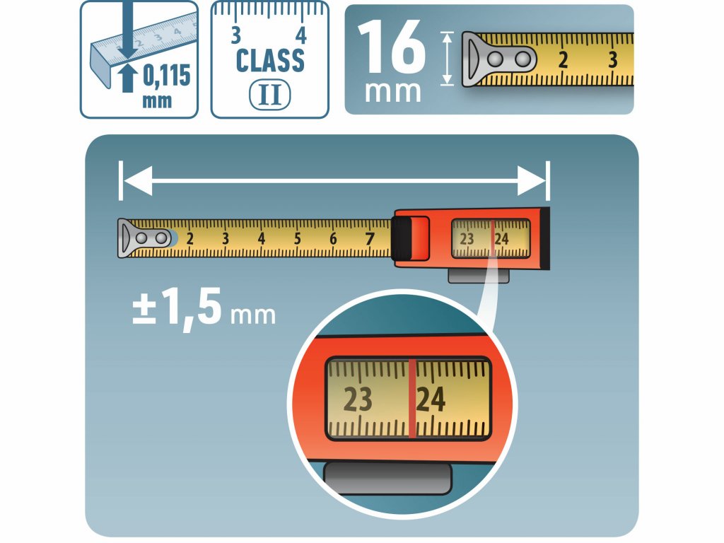 Meter zvinovací s okienkom, 3m/16mm, EXTOL PREMIUM