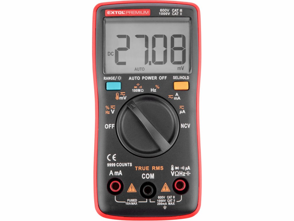 Multimeter digitálny s automatickou voľbou rozsahov,True RMS, max. 750V/1000V AC/DC, EXTOL PREMIUM