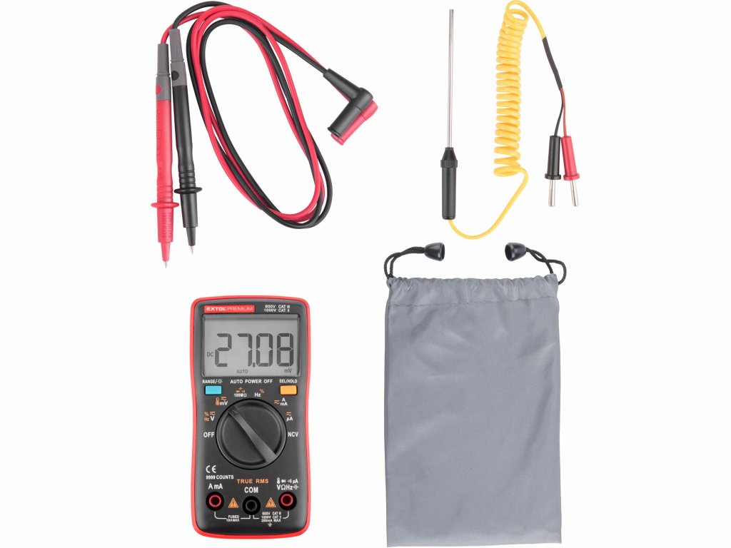 Multimeter digitálny s automatickou voľbou rozsahov,True RMS, max. 750V/1000V AC/DC, EXTOL PREMIUM