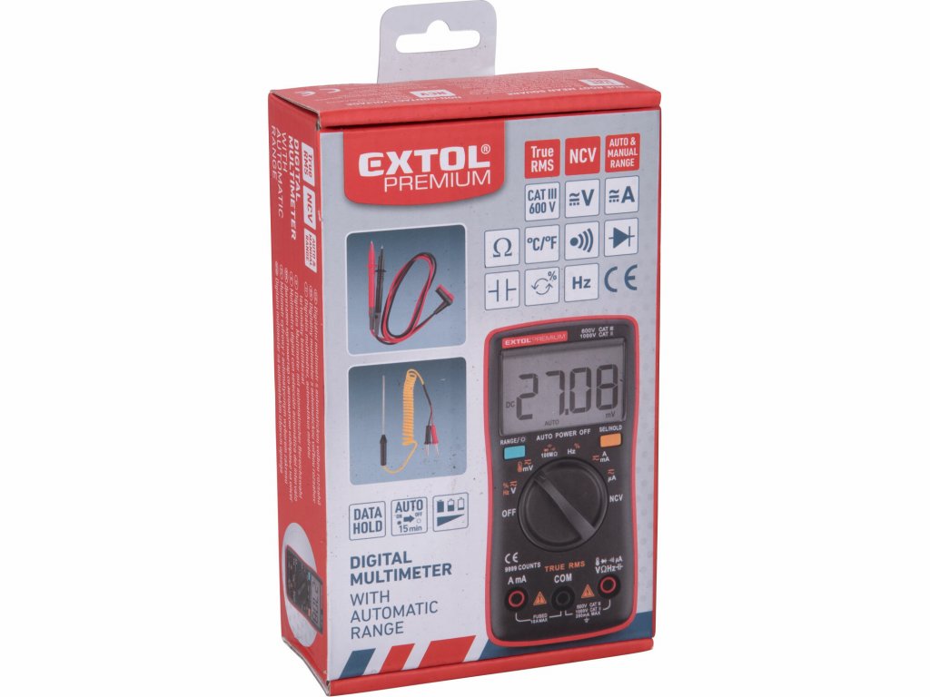 Multimeter digitálny s automatickou voľbou rozsahov,True RMS, max. 750V/1000V AC/DC, EXTOL PREMIUM