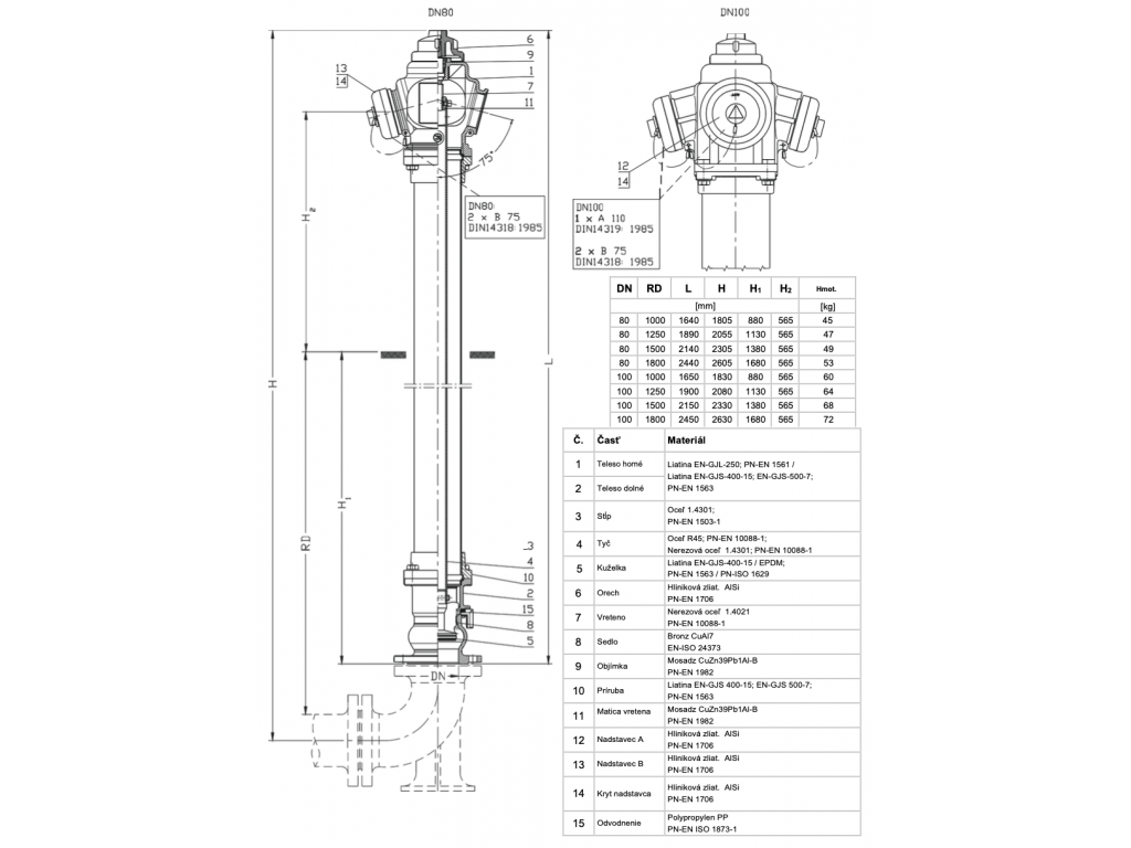 Nadzemný hydrant s nerezovým stĺpom 8855 DN80