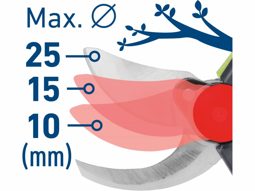 Nožnice na konáre akumulátorové bezuhlíkové, 20V, 1x 2Ah Li-ion, 2A nabíjačka, max. 25mm, EXTOL CRAF