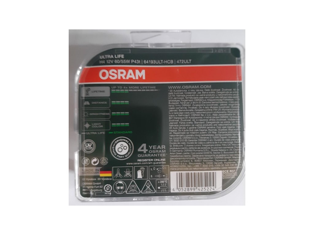 OSRAM Žiarovka 12V 60/55W P43T H4 ULTRA LIFE BOX