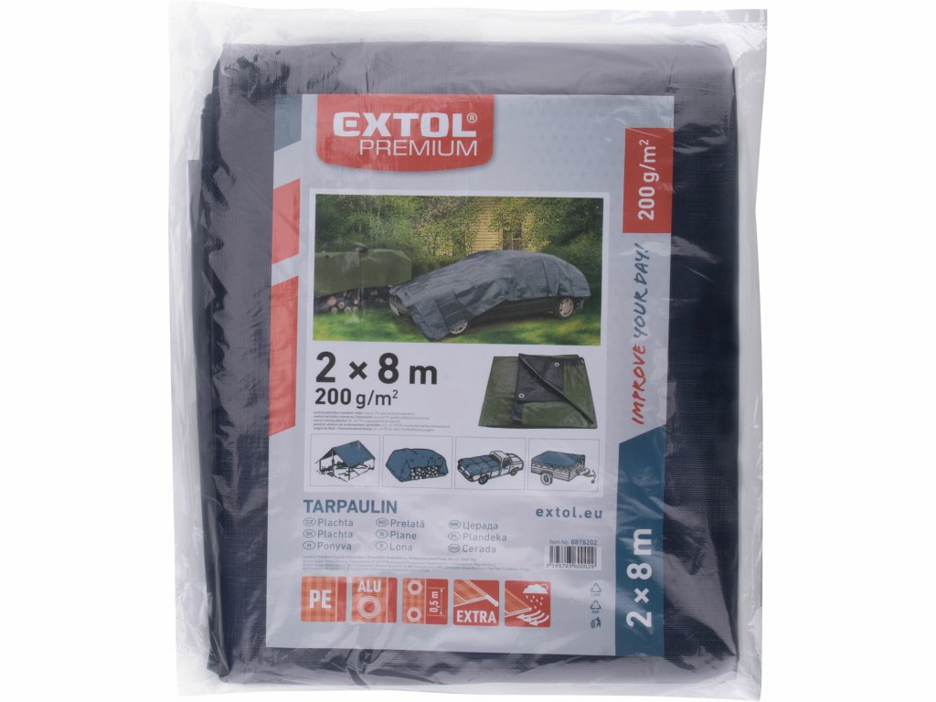 Plachta zakrývacia PE 200g/m², 2x8m, extra hrubá, PE, EXTOL PREMIUM