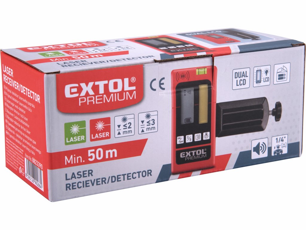 Prijímač laserového lúča pre červený a zelený laser, EXTOL PREMIUM