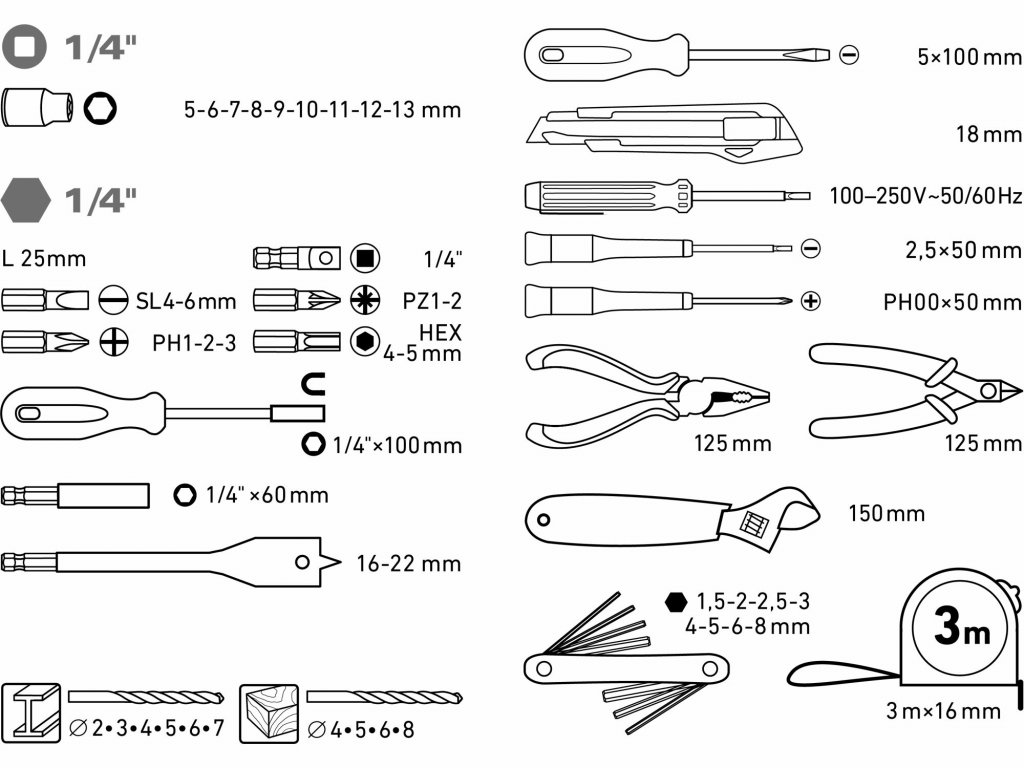 Sada náradia 46-dielna s aku skrutkovačom, 1x 12V/2Ah Li-ion, EXTOL CRAFT