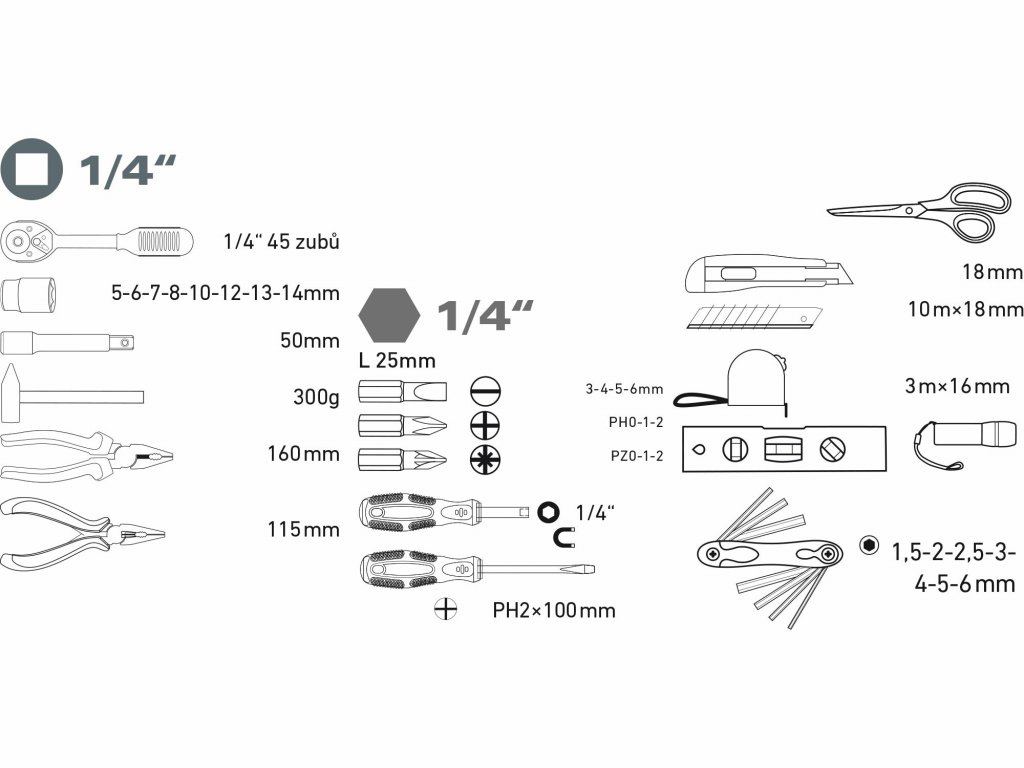 Sada náradia 47-dielna, CrV, EXTOL LADY