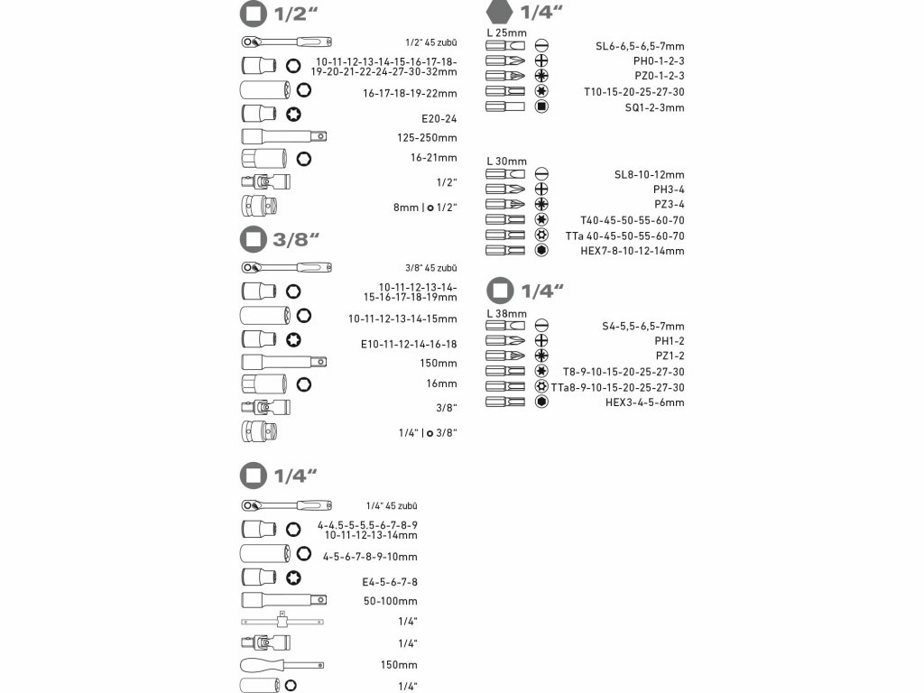 Sada nástrčných kľúčov, 172-dielna, CrV, EXTOL PREMIUM