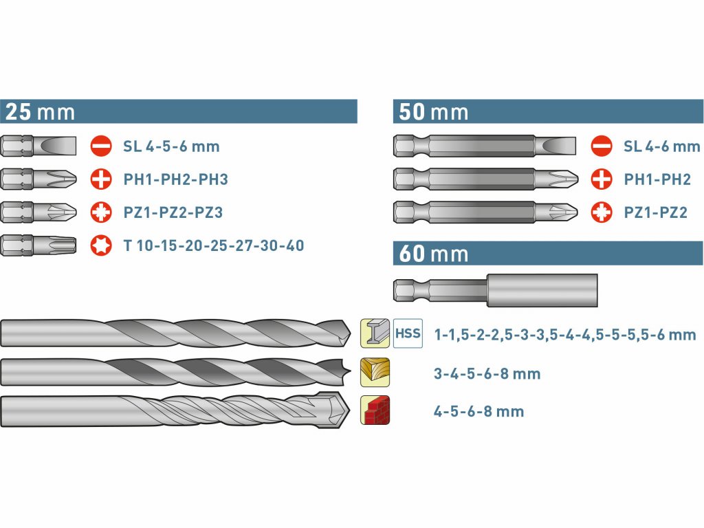 Sada vrtákov a hrotov 44ks v kufri, HSS, CrV, EXTOL PREMIUM