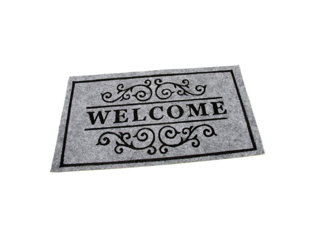 Šedá textilná vstupná rohož FLOMA Welcome - Deco - dĺžka 33 cm, šírka 58 cm, výška 0,3 cm