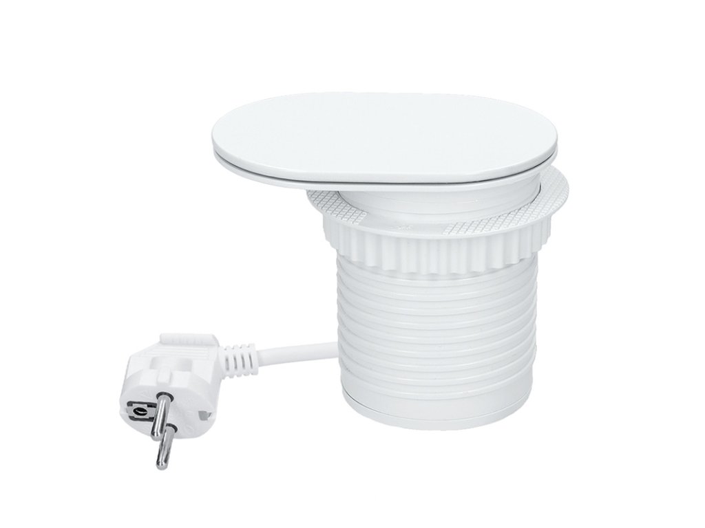 Solight 1z + USB A+C 20W PD vstavaná zásuvka s posuvným viečkom, 2m, matná biela