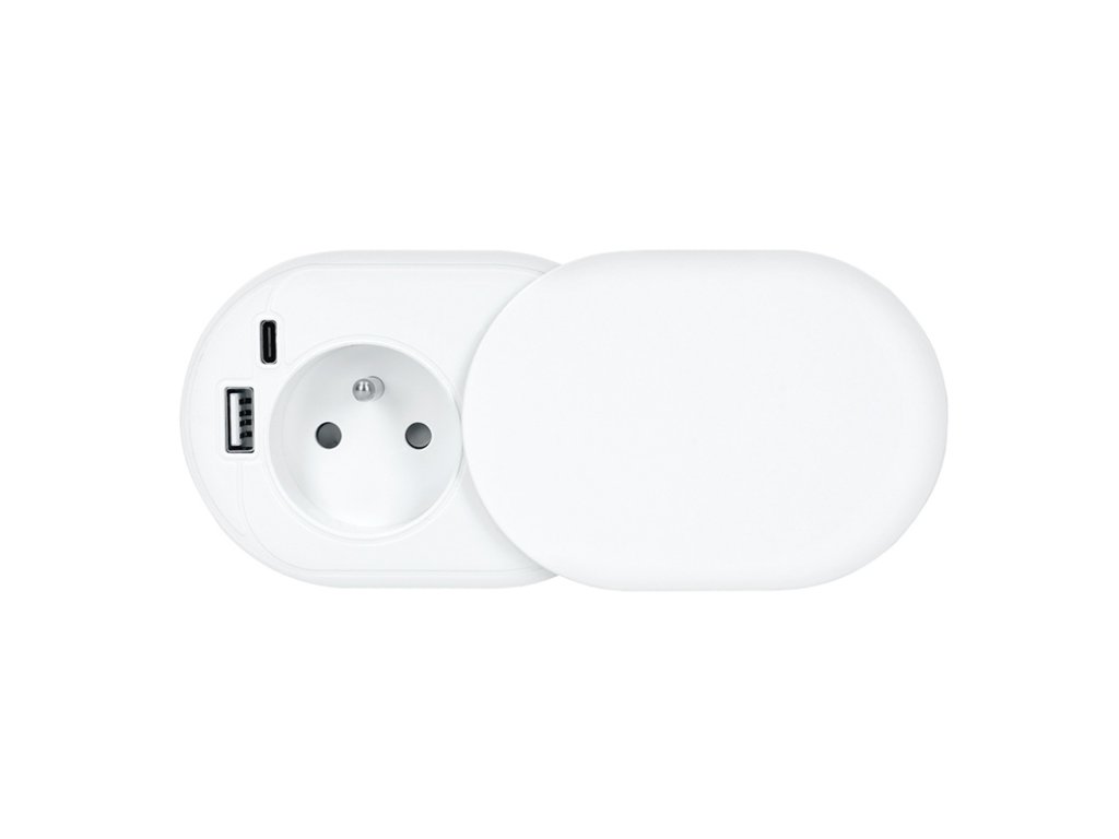 Solight 1z + USB A+C 20W PD vstavaná zásuvka s posuvným viečkom, 2m, matná biela