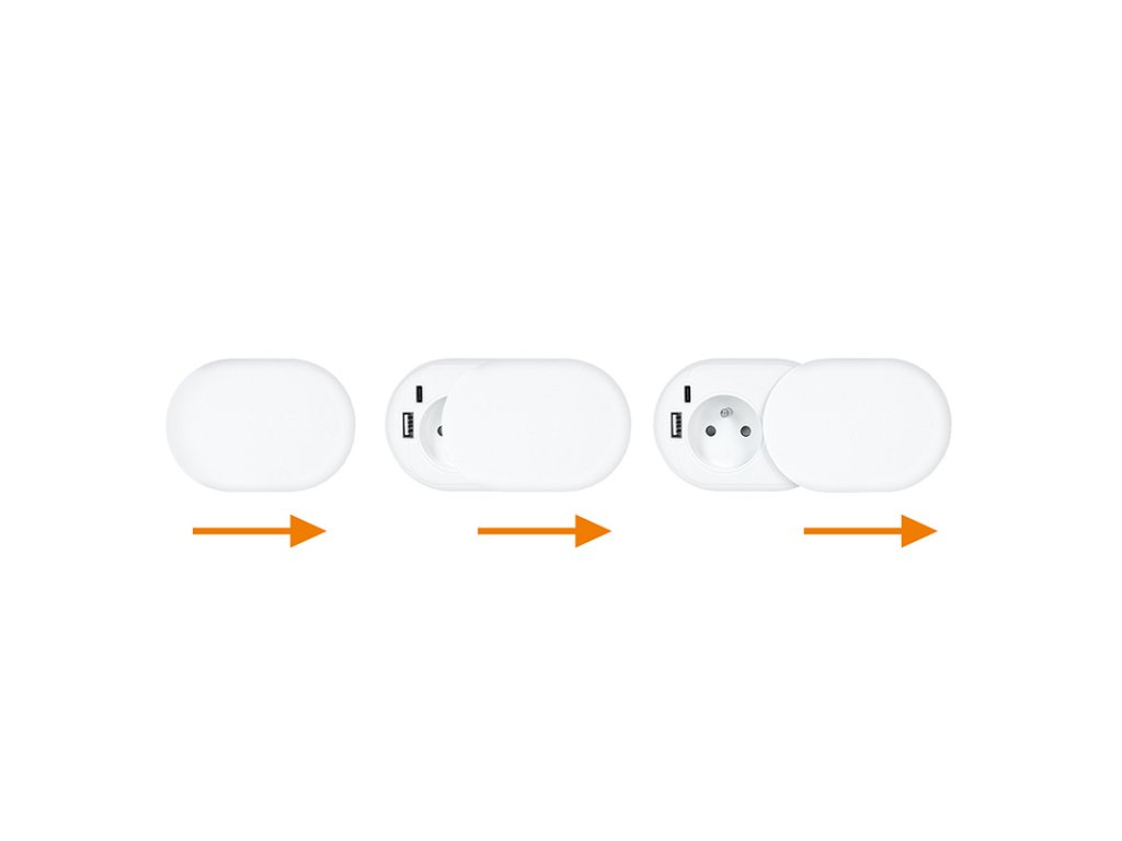 Solight 1z + USB A+C 20W PD vstavaná zásuvka s posuvným viečkom, 2m, matná biela