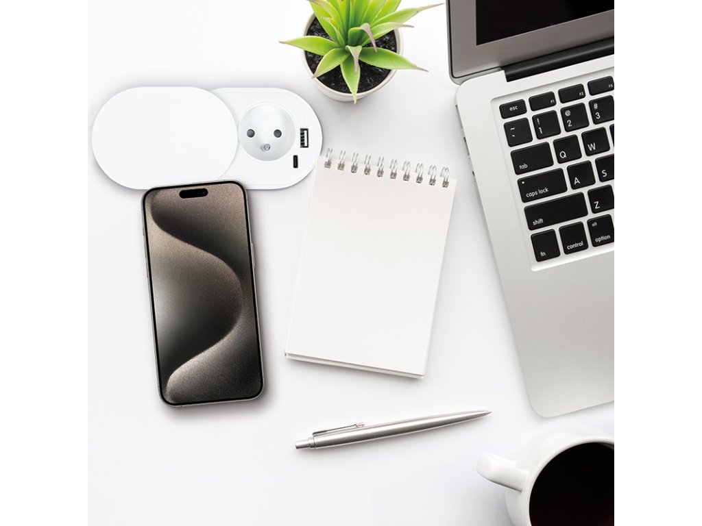Solight 1z + USB A+C 20W PD vstavaná zásuvka s posuvným viečkom, 2m, matná biela