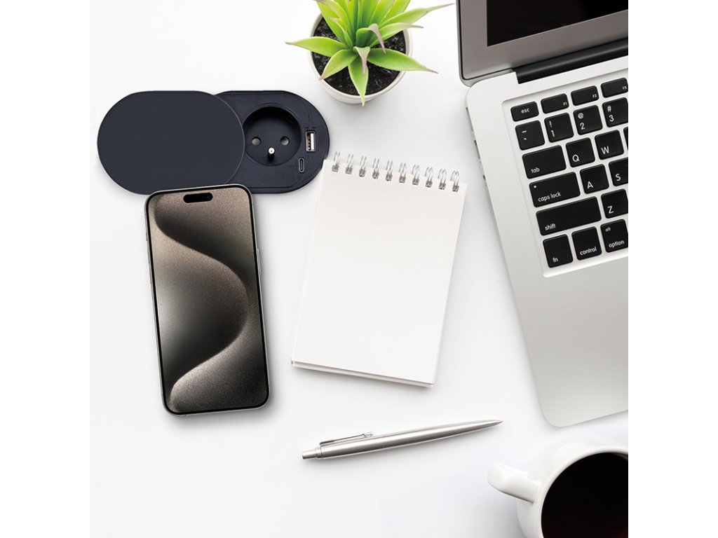 Solight 1z + USB A+C 20W PD vstavaná zásuvka s posuvným viečkom, 2m, matná čierna