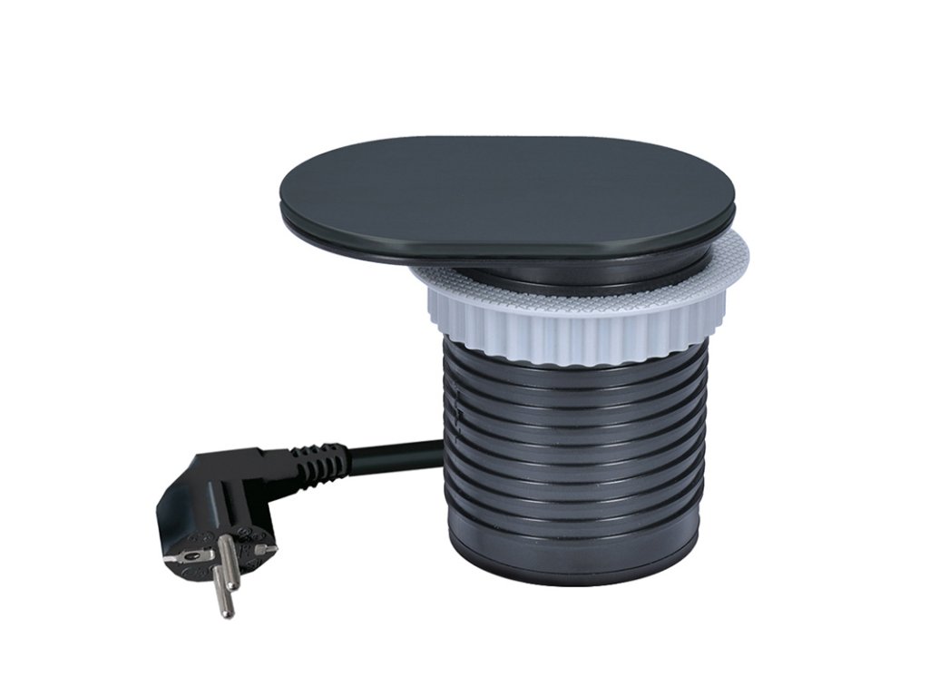 Solight 1z + USB A+C 20W PD vstavaná zásuvka s posuvným viečkom, 2m, matná čierna