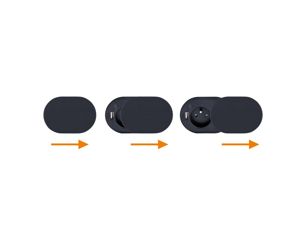 Solight 1z + USB A+C 20W PD vstavaná zásuvka s posuvným viečkom, 2m, matná čierna
